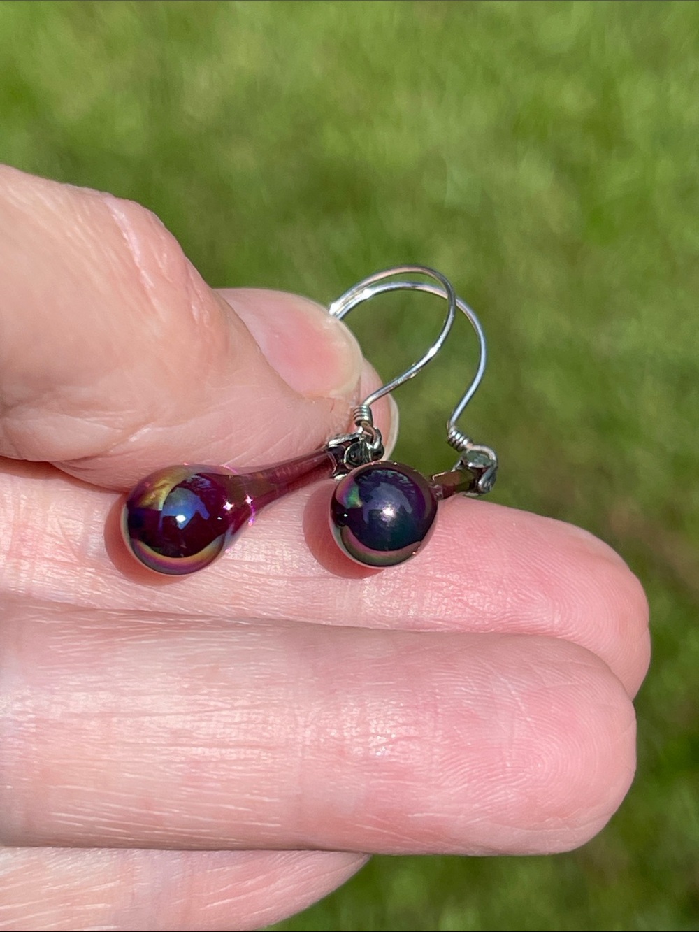 FENTON Carnival Art Glass Tear Drop Earrings Iridescent .925 Sterling Wire NWT - Picture 16 of 16